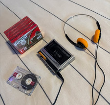 BUNDLE - Sony Walkman WM-F10ii + Vintage Sony Headphones (orange) + 5 Cassettes picture