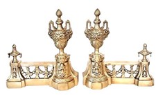 Vintage Castillan Louis XVI French Style Cast Brass Fireplace Andirons Chenets picture