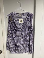 Anne Klein Purple Multi Sleeveless Blouse with Gold Chain Detail Size 1X picture