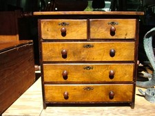 ANTIQUE 19THc. AMERICAN MINIATURE WALNUT FIVE DRAWER DRESSER picture