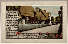 RPPC On This Your Birthday, Dear Sister Cottages, Vintage Embossed Postcard picture