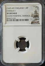 ENGLAND. Charles I. 1625-1649, Copper Rose Farthing, NGC XF Details picture