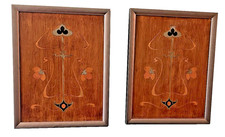 Pair Antique Art Nouveau Marquetry Inlaid Wood Cabinet Panels c.1900 Framed picture
