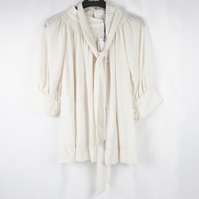 Reiss Lerina Tie-Neck Short Puff-Sleeve Blouse In Ivory - Women's Size US 8 picture