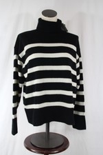 LILYSILK Women's Wool TARRA Black & White Stripes Turtleneck SWEATER M - NEW picture
