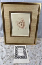 Antique Frederic Victor Poole Framed Drawing Conte Crayon Woman Portrait VTG picture