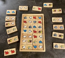 Adorable Vintage Wooden Painted Animal Domino Game, 28 Pieces picture