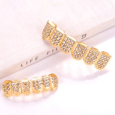 Custom 18K Gold Plated Grillz Hip Hop Teeth Grillz Caps Top & Bottom Grill Fangs picture