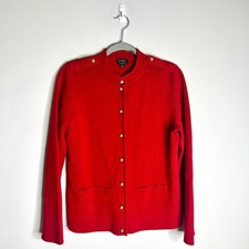 Talbots Red 100% Merino Wool Military Style Cardigan Jacket Old Money Preppy M picture