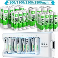 EBL AA AAA Rechargeable Batteries 2300 1100 2800mAh / NI-MH Optional Charger Lot picture