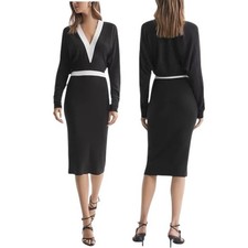 NWT Reiss Jodie Knitted Colourblock Midi Dress Black White Wool Cashmere Medium picture
