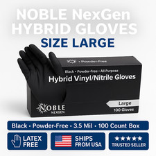 Noble Black Hybrid Gloves Large 3.5 Mil Powder-Free, 100/Box, Multi-Pack Options picture