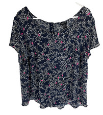 TORRID Blouse Size 2X Blue Pink Bird Print Sheer Preppy Light Top Button Back picture