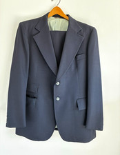 VTG 70s Men's Navy Suit 2pc Peak Lapel h.i.s. American Fashion Collection Disco picture
