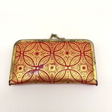 Vintage Red Gold Filigree Manicure Set Kiss Lock Case Retro Travel Grooming Kit picture