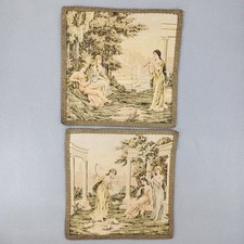 Vintage French Woven Tapestry Panels Set of 2 Beige Renaissance Pastoral Scene picture