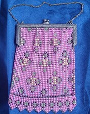 Antique Vibrant Pink Whiting&Davis Mesh Painted Purse picture