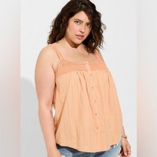 Torrid cotton embroidered Peach Sleeveless Crochet tank Top 2X picture