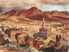 1948 George Gibson Regionalist Scene Painting - Nevada Mining Town Virginia City picture