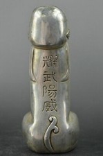 Chinese Tibet silver carved guard Foo Dogs Lion statues picture