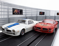 NEW AFX Mega-G+ 1970 Pontiac Firebird Trans Am White/Blue & 1973 Red HO Slot Car picture