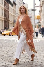 ZARA NEW WOMAN FRINGED ZW COLL EMBROIDERED KAFTAN BRICK S,M,L 7521/248/701 picture