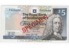 Royal Bank Of Scotland  £5 Pounds  SPECIMEN Banknote  25/03/1987 AI 000000 picture