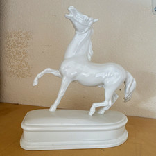 White Porcelain Horse Figurine on Base with Blue Mark on Bottom picture