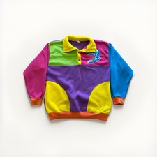 Vintage Lisa Frank Fleece Pullover Youth L Dolphins 90s Colorblock Snap-T picture