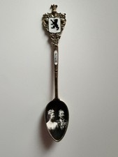 Antique German 800 Silver Enamel Souvenir Tsp Berlin Crown Prince WilhelmCecilie picture
