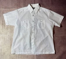 Vtg 80s Towncraft Polyester Rayon Button Up Short Sleeve Shirt Thin Stripe USA picture