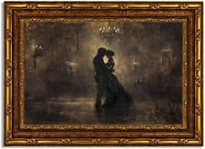 Vintage Gold Framed Moody Romantic Couple Canvas Wall Art, Victorian Ballroom... picture