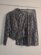 Vintage 80s Floral Brocade Satin 2 Piece Formal Suit 8 Skirt Jacket Set Custom picture