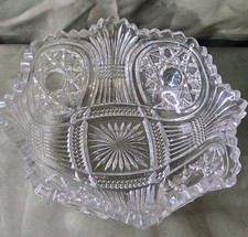 American Brilliant Cut Glass Bowl Antique Clear Glass Mixing Serving Dish 9.25