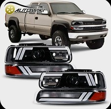 LED DRL Headlights+bumper Lamps For 99-02 Chevy Silverado 00-06 Tahoe Clear Lens picture