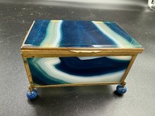 antique 19th-century blue banded agate miniature casket or trinket box picture