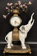 Rare Antique French 13j White Porcelain Elephant Clock For Davis Collamore & Co. picture