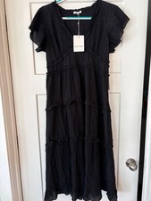 Olivia Grey Black Tiered Ruffle Midi Dress — Size L (NWT) picture