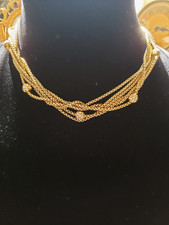 6 Strand Gold Tone Necklace With Pave Crystal Balls picture