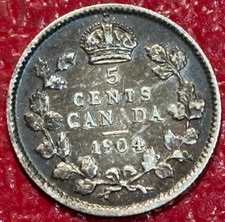 FINE/VF 1904 CANADA SILVER 5 CENTS COINS-APR223 picture