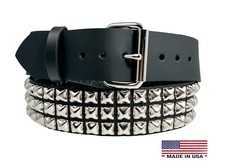 Three Row Pyramid Stud Belt GRADE #A FULL GRAIN LEATHER Punk Goth By Funk Plus picture