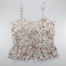 Hollister Women's Floral Chiffon Ruffle Camisole Padded Top White Size L picture