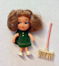 Vintage 1966 Uneeda Tiny Trix Poses Doll Housekeeping Kiddle Clone Shoes Broom picture