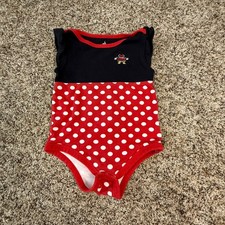 Disney Parks Baby Minnie Mouse Bodysuit 24M Black Red Polka Dot Ruffle Cotton picture