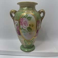 NIPPON JAPAN ANTIQUE HANDLED VASE BOLD ROSES VASE 9