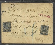 1903 25C X2 VIT.EM. ON ENVELOPE FROM TURIN X NEW YORK USA picture