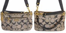 Coach Gray Signature Shoulder Bag Charcoal C Print Black Trim picture