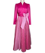 Vintage 60s Fushia Pink Maxi Dress Gown Womens M Bow Mod Retro Formal Event Glam picture