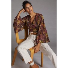 NEW Anthropologie Bell Sleeved Wrap Blouse by Roopa Pemmaraju Size Small Floral picture