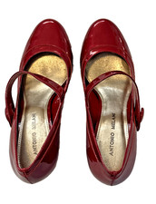 Antonio Melani Red Patent Mary Jane Heels Pumps 7M Vintage Inspired Retro Chic picture